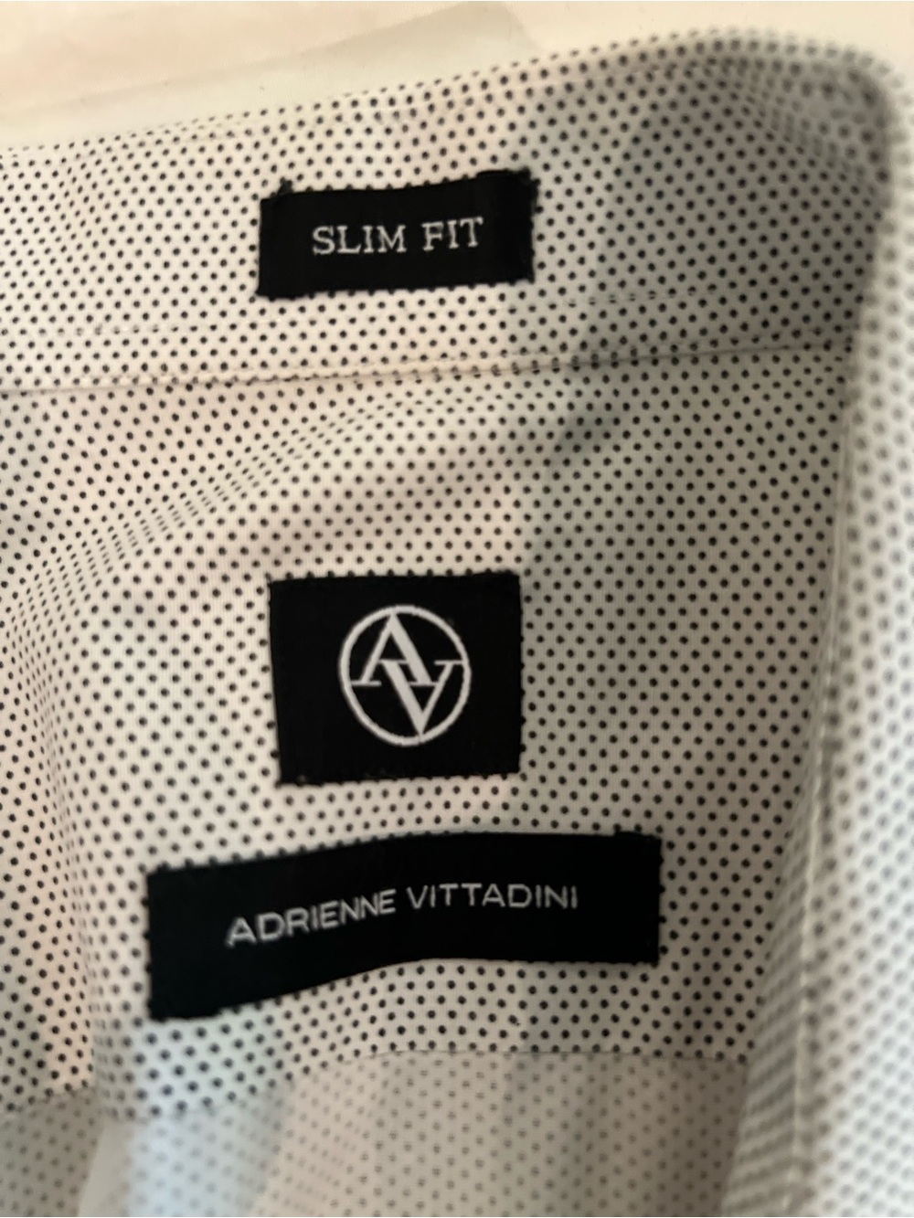 Adrienne Vittadini White Shirt with Black Dot Pattern - Slim Fit